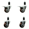 thumbnail image 1 of 3 Inch SS Maroon Poly Swivel 1-3/8 Inch Expanding Stem Caster Set 2 Brakes, 1 of 2
