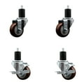 thumbnail image 1 of 3 Inch SS Maroon Poly Wheel Swivel 1-3/4 Inch Expanding Stem Caster Set 2 Brakes, 1 of 2