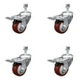 thumbnail image 1 of 3 Inch Maroon Polyurethane Swivel 12mm Stem Caster Set with Total Lock Brake, 1 of 2
