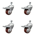 thumbnail image 1 of 3 Inch SS Maroon Polyurethane ½ Inch Threaded Stem Caster Set Total Lock Brake, 1 of 2