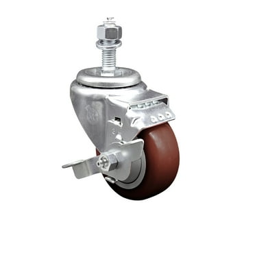 3 Inch SS Maroon Polyurethane Swivel ½ Inch Threaded Stem Caster with Brake SCC