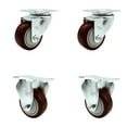 thumbnail image 1 of 3 Inch SS Maroon Polyurethane Swivel Top Plate Caster Set with 2 Rigid SCC, 1 of 2