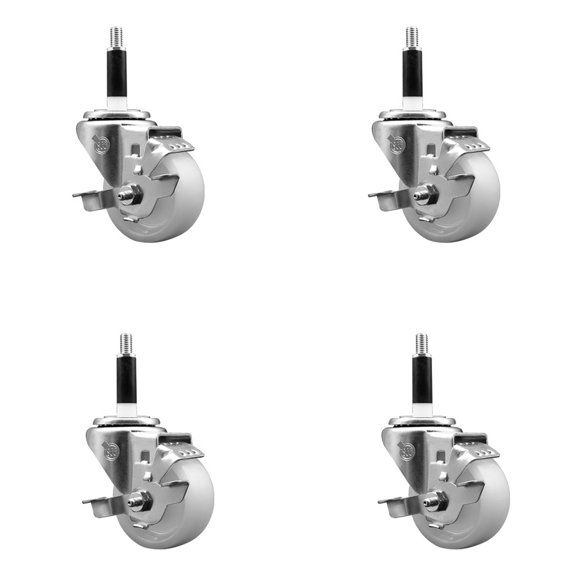 3 Inch SS Nylon Swivel 7/8 Inch Expanding Stem Caster Set with Brake SCC