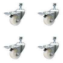 3 Inch SS Nylon Wheel Swivel 10mm Threaded Stem Caster Set Total Lock Brake