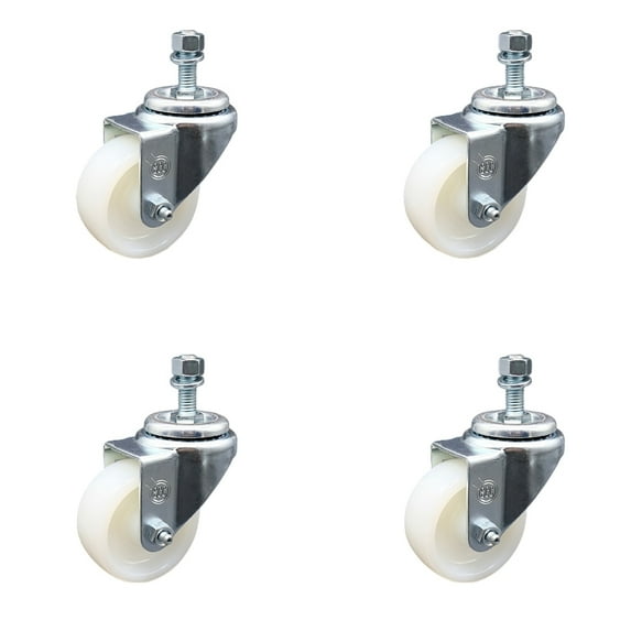 3 Inch SS Nylon Wheel Swivel 3/8 Inch Threaded Stem Caster Set Service Caster