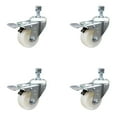 thumbnail image 1 of 3 Inch SS Nylon Wheel Swivel 3/8 Inch Threaded Stem Caster Set Total Lock Brake, 1 of 2