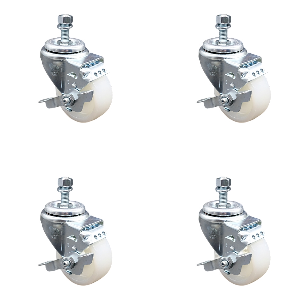 Set Of 4 Nylon Swivel Casters With 2.8" Wheels & M16 Threaded Stems - 3080 Lb Total Capacity, Leveling Foot 5 thumbnail image