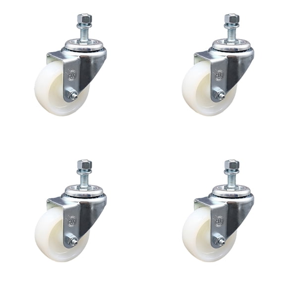 3 Inch SS Nylon Wheel Swivel ½ Inch Threaded Stem Caster Set Service Caster