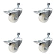 thumbnail image 1 of 3 Inch SS Nylon Wheel Swivel ½ Inch Threaded Stem Caster Set Total Lock Brake, 1 of 2