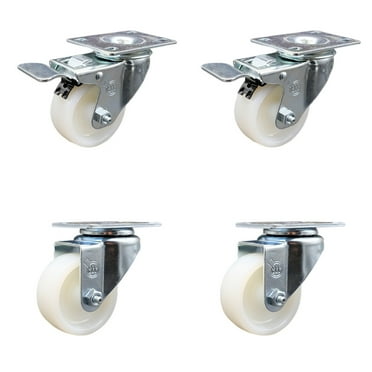 3 Inch SS Nylon Wheel Swivel Top Plate Caster Set 2 Total Lock Brakes SCC