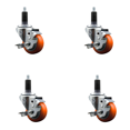 thumbnail image 1 of 3 Inch SS Orange Poly Swivel 1-1/8 Inch Expanding Stem Caster Set with Brake SCC, 1 of 1