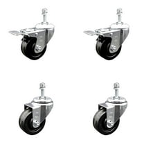 3 Inch SS Phenolic Swivel 10mm Threaded Stem Caster Set 2 Total Lock Brake