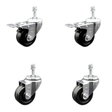 3 Inch SS Phenolic Swivel 10mm Threaded Stem Caster Set 2 Total Lock Brake