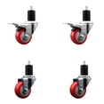 thumbnail image 1 of 3 Inch SS Red Poly Swivel 1-3/4 Inch Expanding Stem Caster Set 2 Brakes, 1 of 2