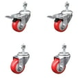 thumbnail image 1 of 3 Inch SS Red Polyurethane ½ Inch Threaded Stem Caster Set 2 Total Lock Brake, 1 of 2