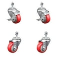 thumbnail image 1 of 3 Inch SS Red Polyurethane Swivel ½ Inch Threaded Stem Caster Set 2 Brakes SCC, 1 of 2