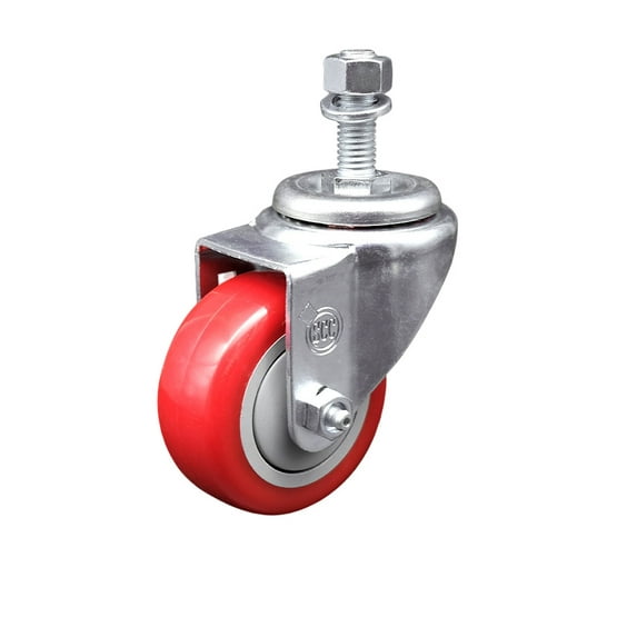 3 Inch SS Red Polyurethane Wheel Swivel 12mm Threaded Stem Caster SCC