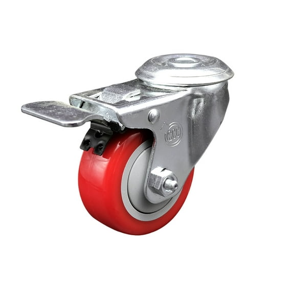 3 Inch SS Red Polyurethane Wheel Swivel Bolt Hole Caster with Total Lock Brake