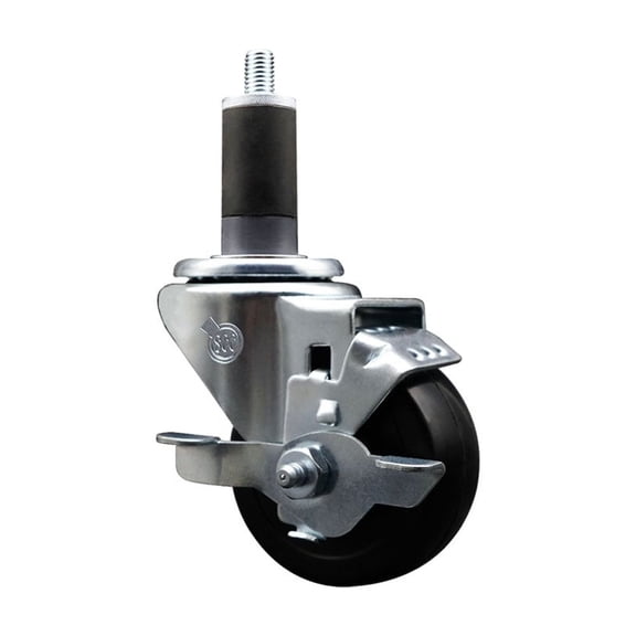 3 Inch SS Soft Rubber Swivel 1-1/4 Inch Expanding Stem Caster with Brake SCC
