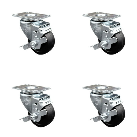 3 Inch Soft Rubber Wheel Swivel Top Plate Caster Set with Brake Service Caster