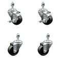 thumbnail image 1 of 3 Inch SS Soft Rubber Wheel Swivel 12mm Threaded Stem Caster Set 2 Brake SCC, 1 of 2