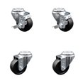 thumbnail image 1 of 3 Inch SS Soft Rubber Wheel Swivel Bolt Hole Caster Set with 2 Brake SCC, 1 of 2