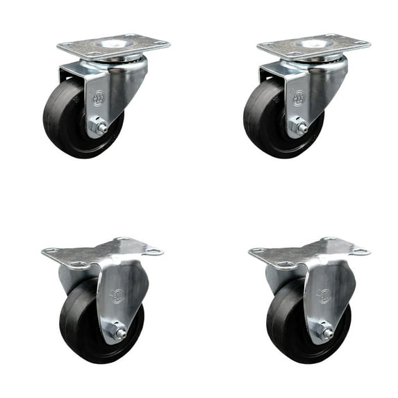 3 Inch SS Soft Rubber Wheel Swivel Top Plate Caster Set with 2 Rigid SCC
