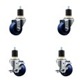 thumbnail image 1 of 3 Inch SS Solid Poly Wheel Swivel 1-7/8 Inch Expanding Stem Caster Set 2 Brakes, 1 of 2