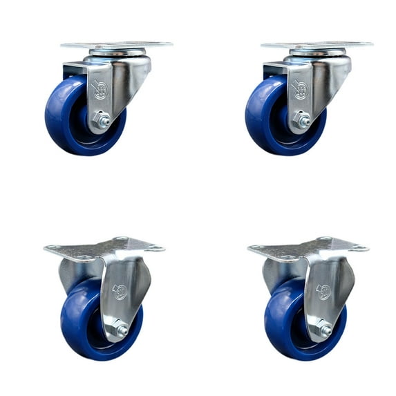 3 Inch SS Solid Polyurethane Swivel Top Plate Caster Set with 2 Rigid SCC