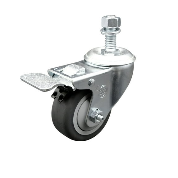 3 Inch SS Thermoplastic Rubber 12mm Threaded Stem Caster Total Lock Brake