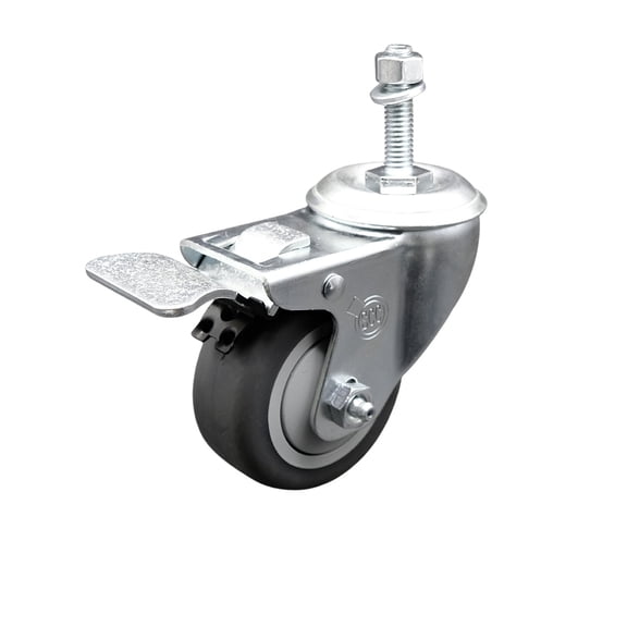 3 Inch SS Thermoplastic Rubber 3/8 Inch Threaded Stem Caster Total Lock Brake