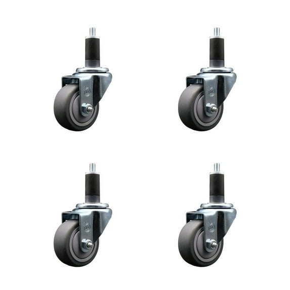 3 Inch SS Thermo Rubber Wheel Swivel 1-1/4 Inch Expanding Stem Caster Set