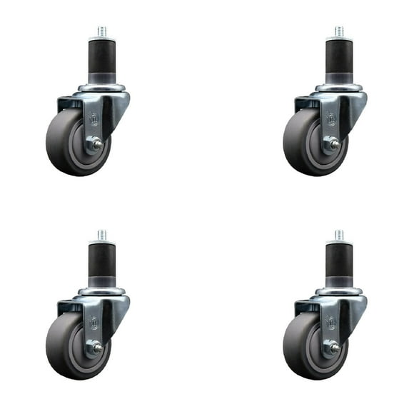 3 Inch SS Thermoplastic Rubber Wheel Swivel 1-5/8 Inch Expanding Stem Caster Set SCC