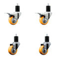 thumbnail image 1 of 3 Inch SS Yellow Poly Swivel 1-3/4 Inch Expanding Stem Caster Set 2 Brakes, 1 of 1