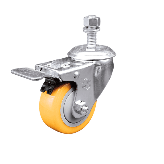 3 Inch SS Yellow Polyurethane  Inch Threaded Stem Caster with Total Lock Brake
