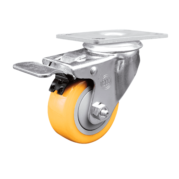 3 Inch SS Yellow Polyurethane Top Plate Caster with Total Lock Brake SCC