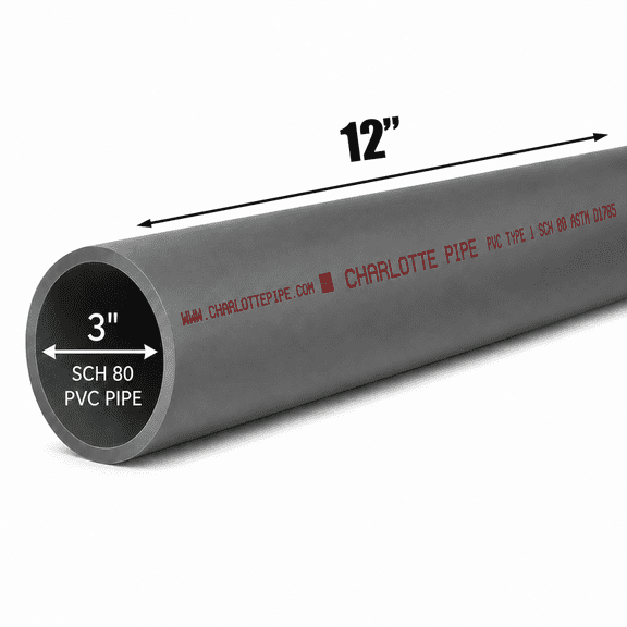 3 Inch Schedule 80 PVC Pipe - Cut to Custom Length (12")