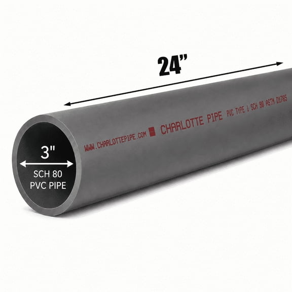 Pvc Pipe Schedule 80 3 in Dia x 24 in Length