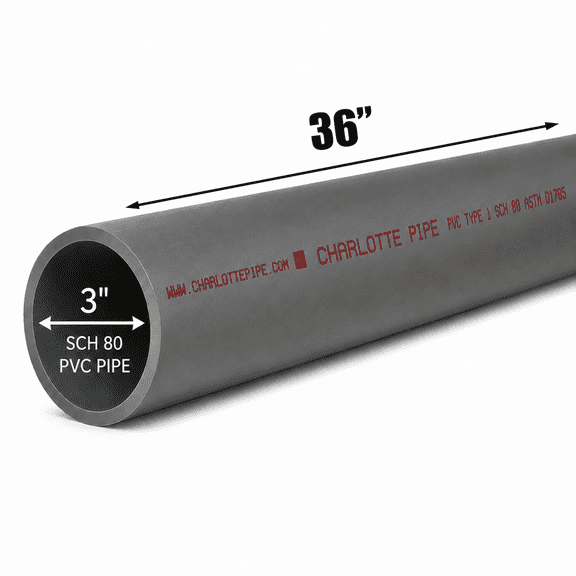 3 Inch Schedule 80 PVC Pipe - Cut to Custom Length (36")