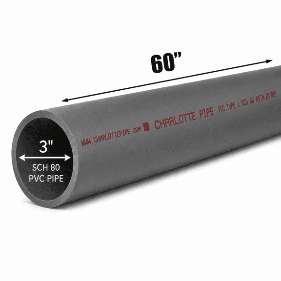 3 Inch Schedule 80 PVC Pipe - Cut to Custom Length (60")