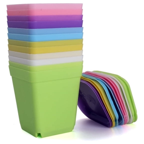 3 Inch Seedling Nursery Pots with Pallet,Colorful Flower Pots,Square Plastic Plant Pots,Succulent Planter with Drain Hole,for Garden Home Office Balcony Decor 8 Pieces Random Color