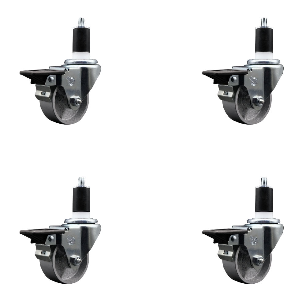 3 Inch Semi Steel Swivel 1-1/2 Inch Expanding Stem Caster Set with ...