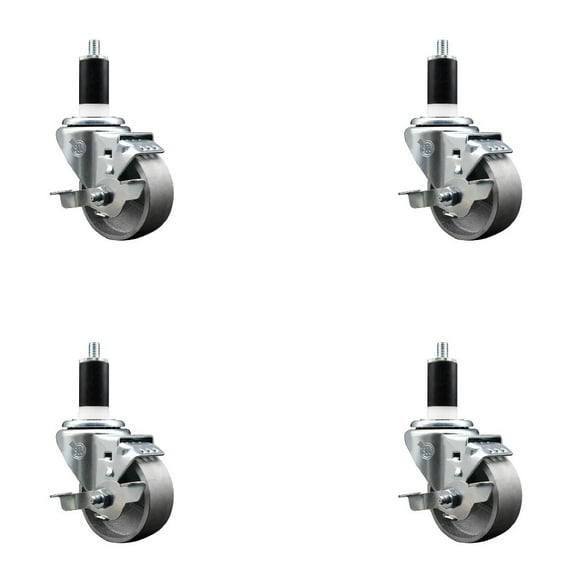 3 Inch Semi Steel Swivel 1-3/8 Inch Expanding Stem Caster Set with Brake SCC