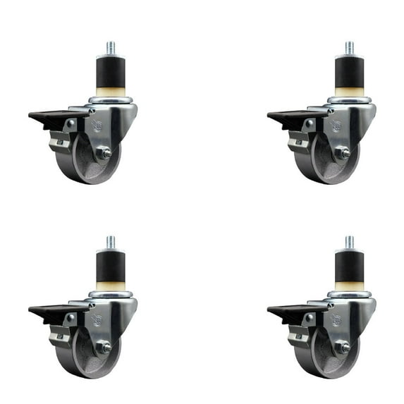 3 Inch Semi Steel Swivel 1-7/8 Inch Expanding Stem Caster Set with Brake SCC