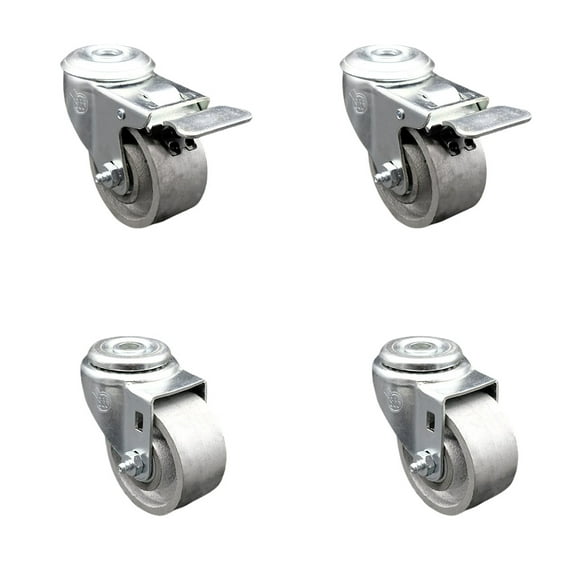 3 Inch Semi Steel Swivel Bolt Hole Caster Set with 2 Total Lock Brake SCC