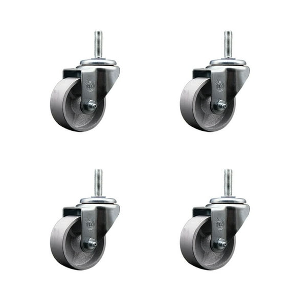 3 Inch Semi Steel Wheel Swivel 3/4 Inch Threaded Stem Caster Set Service Caster
