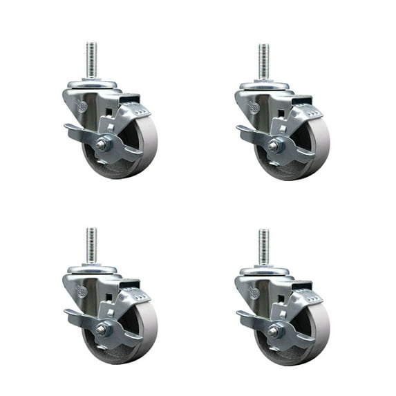 3 Inch Semi Steel Wheel Swivel 3/4 Inch Threaded Stem Caster Set with Brake SCC