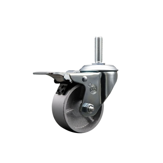 3 Inch Semi Steel Wheel Swivel 3/4 Inch Threaded Stem Caster Total Lock Brake