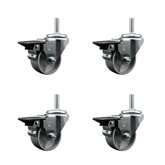 3 Inch Semi Steel Wheel Swivel 5/8 Inch Threaded Stem Caster Set with Brake SCC