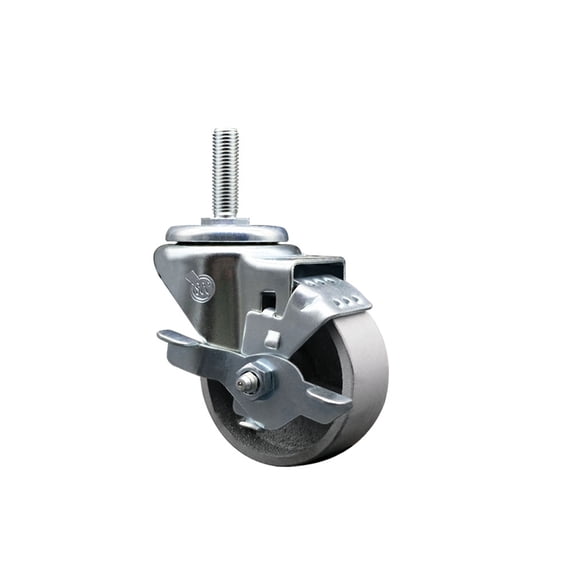 3 Inch Semi Steel Wheel Swivel 5/8 Inch Threaded Stem Caster with Brake SCC